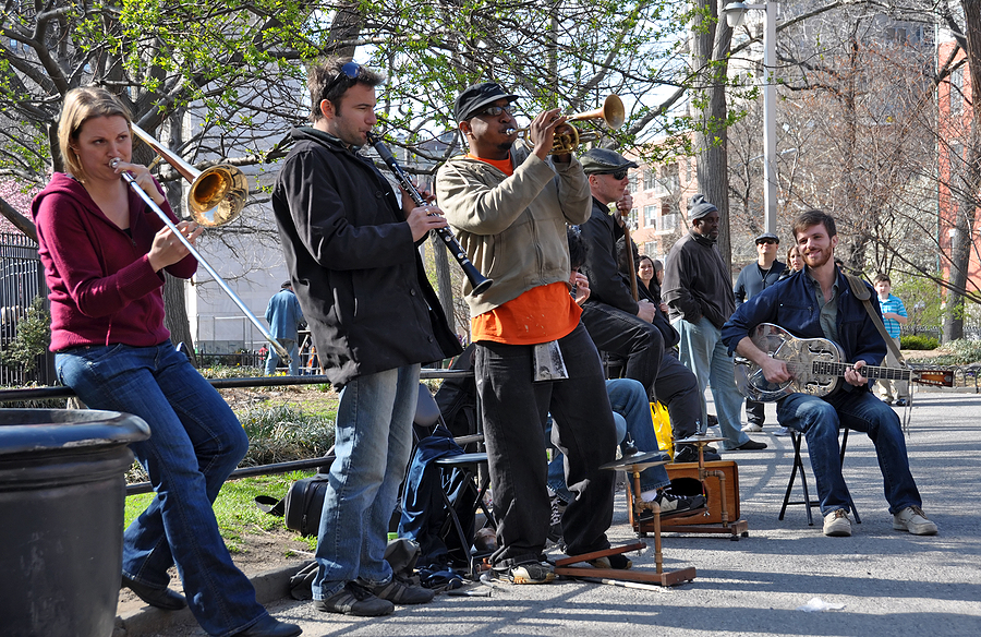 Traditional Jazz Band Plays In Washington Square New York.